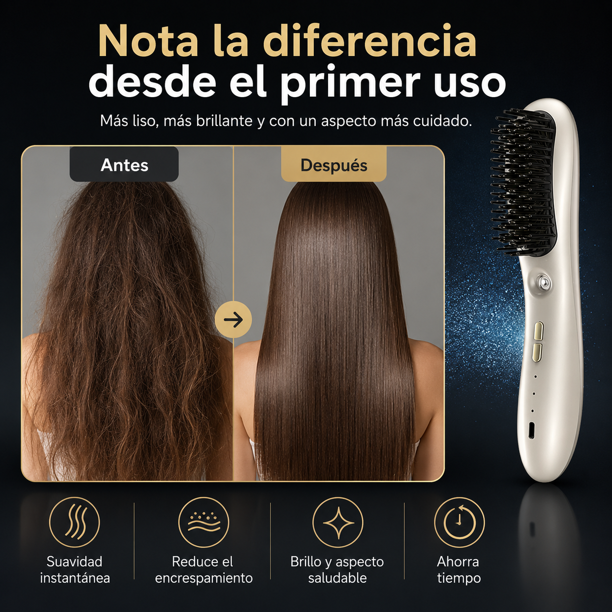 Cepillo Alisador Inalámbrico con Vapor – Cabello Liso, Brillante y Sin Encrespamiento