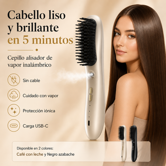 Cepillo Alisador Inalámbrico con Vapor – Cabello Liso, Brillante y Sin Encrespamiento