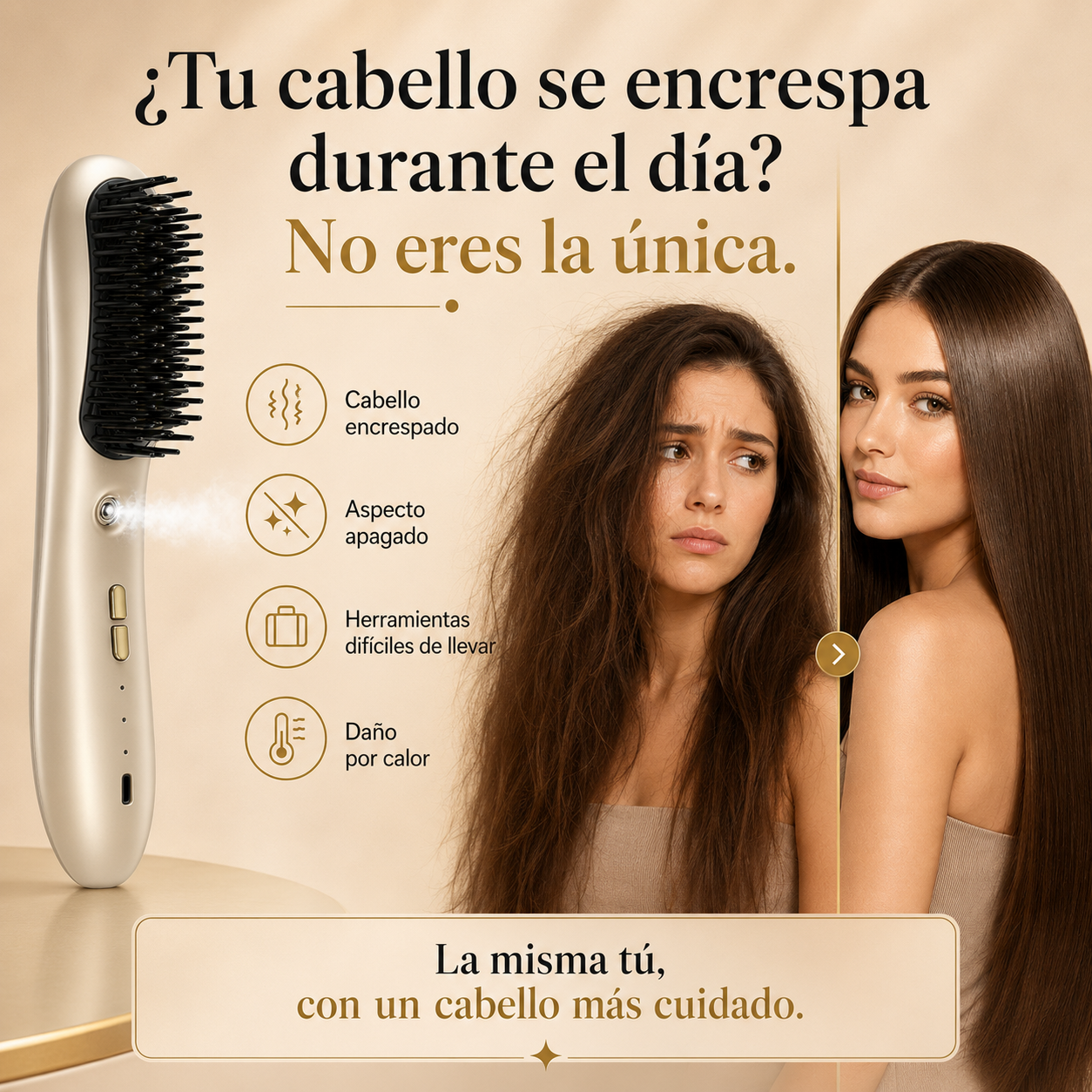 Cepillo Alisador Inalámbrico con Vapor – Cabello Liso, Brillante y Sin Encrespamiento