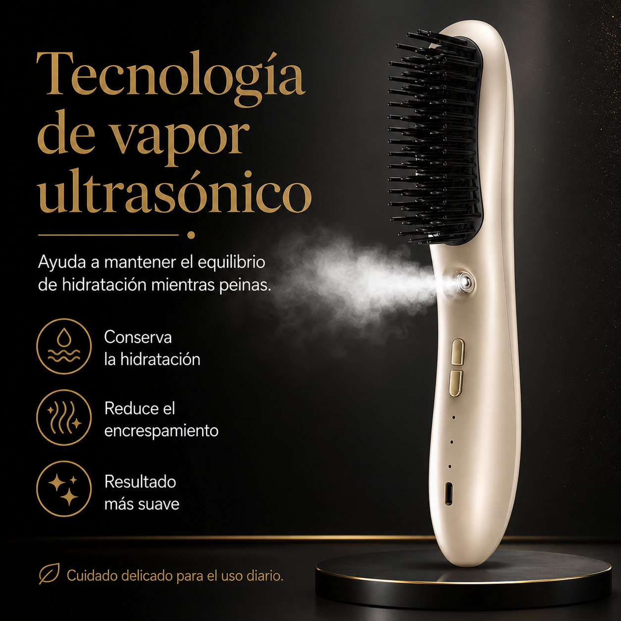 Cepillo Alisador Inalámbrico con Vapor – Cabello Liso, Brillante y Sin Encrespamiento